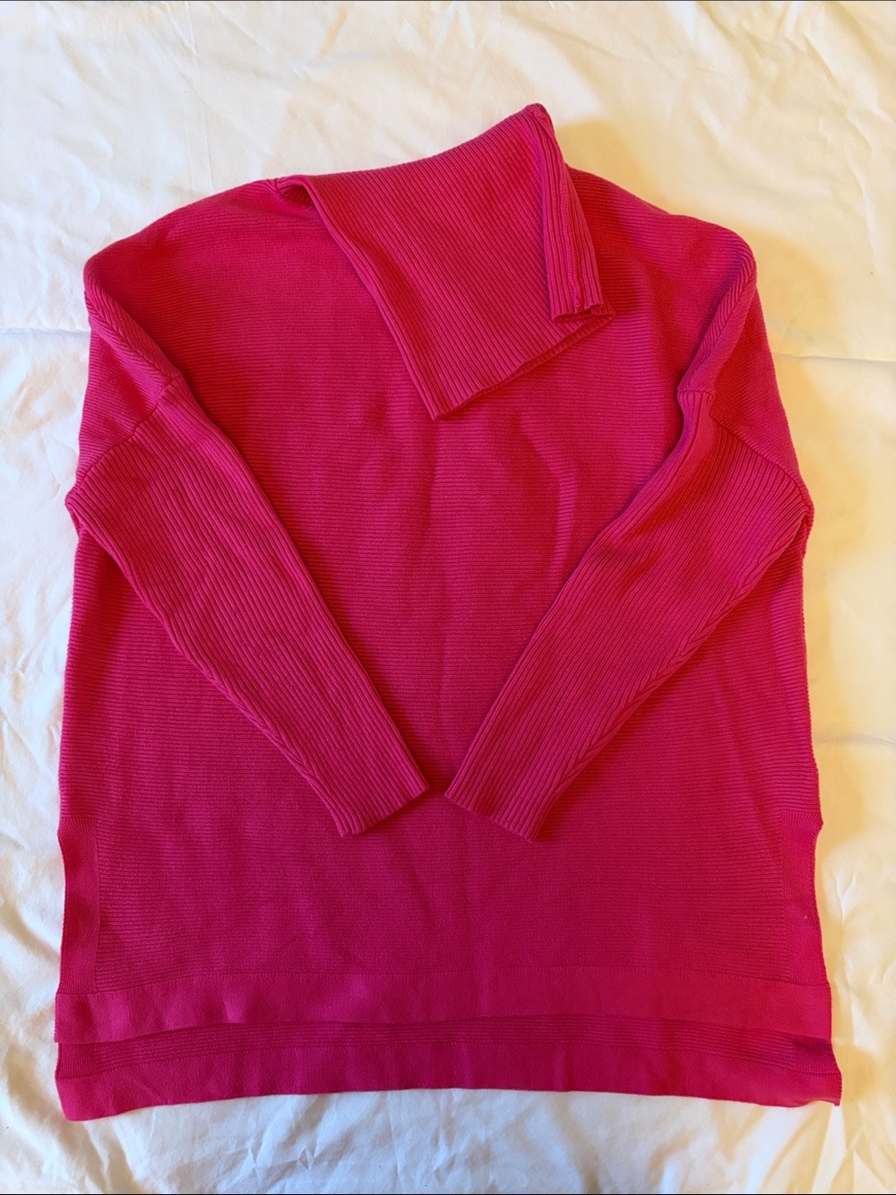 Women's Ribbed Cowl Neck Sweater in Hot Pink